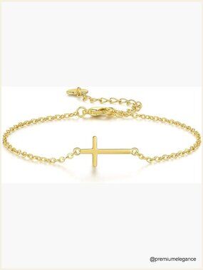 14K Gold Plated Cross Bracelet Dainty Thin Charm Bracelet Faith Jewelry Women